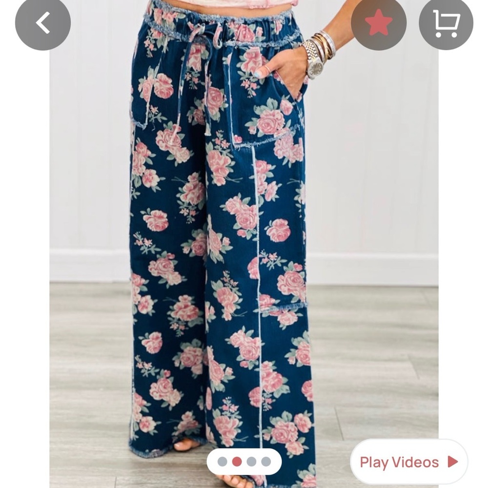 Bibi wide leg high rise floral denim pant women’s small NWOT